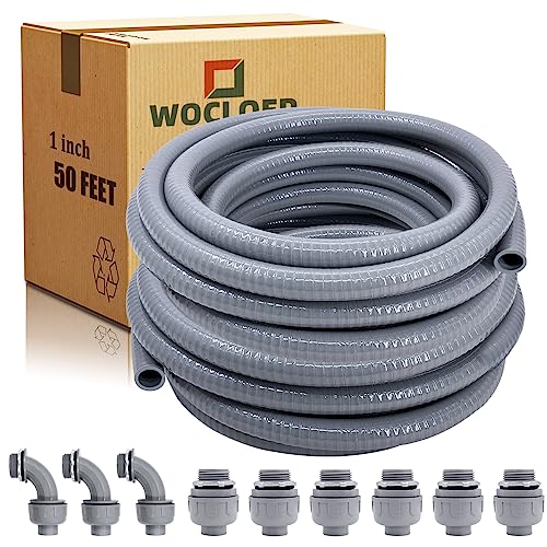 Wocloer Liquid-Tight Conduit - 1inch 50 Foot Flexible Non Metallic Liquid Tight Electrical Conduit Kit, with 6 Straight and 3 Angle Fittings Included. 1" Dia - Image 1