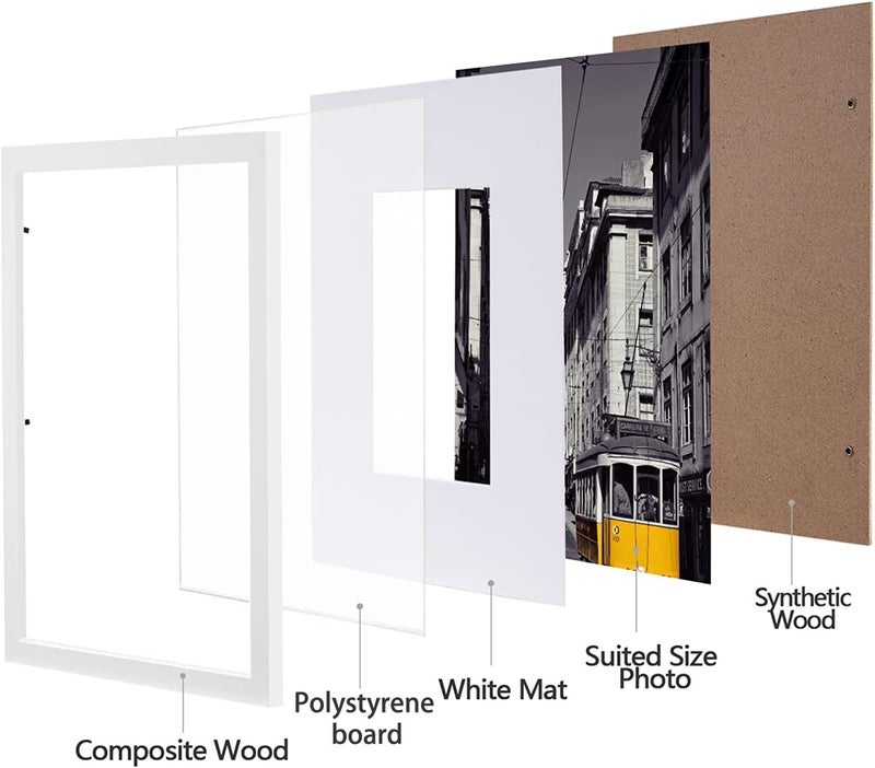 eletecpro 12x16 Picture Frames Set of 5, Gallery Wall Frame Display 8.5x11 Photo with Mat or 12x16 without Mat, Picture Frame Collage Wall Decor for Wall Mounting, White - Image 2