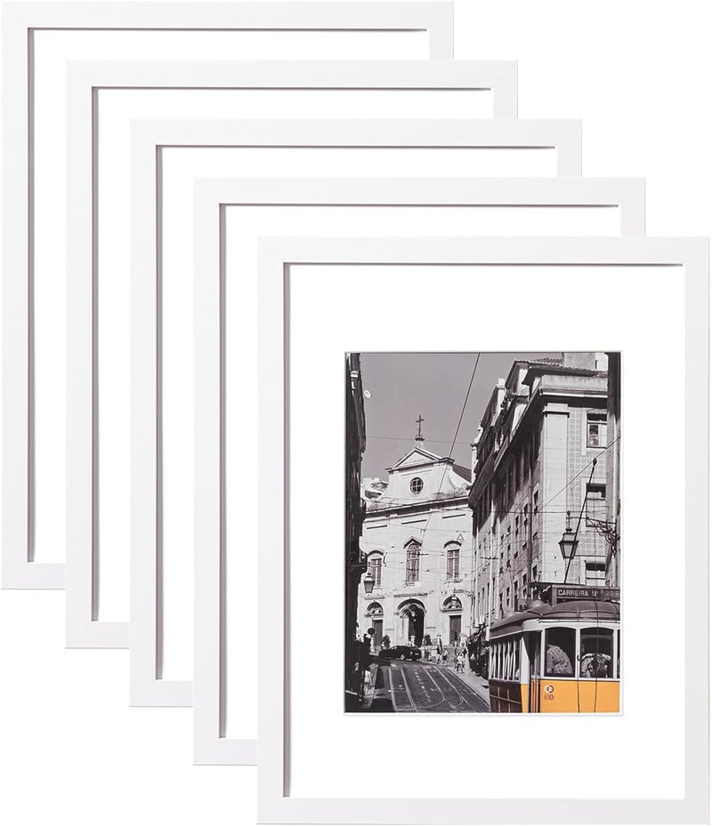 eletecpro 12x16 Picture Frames Set of 5, Gallery Wall Frame Display 8.5x11 Photo with Mat or 12x16 without Mat, Picture Frame Collage Wall Decor for Wall Mounting, White - Image 1