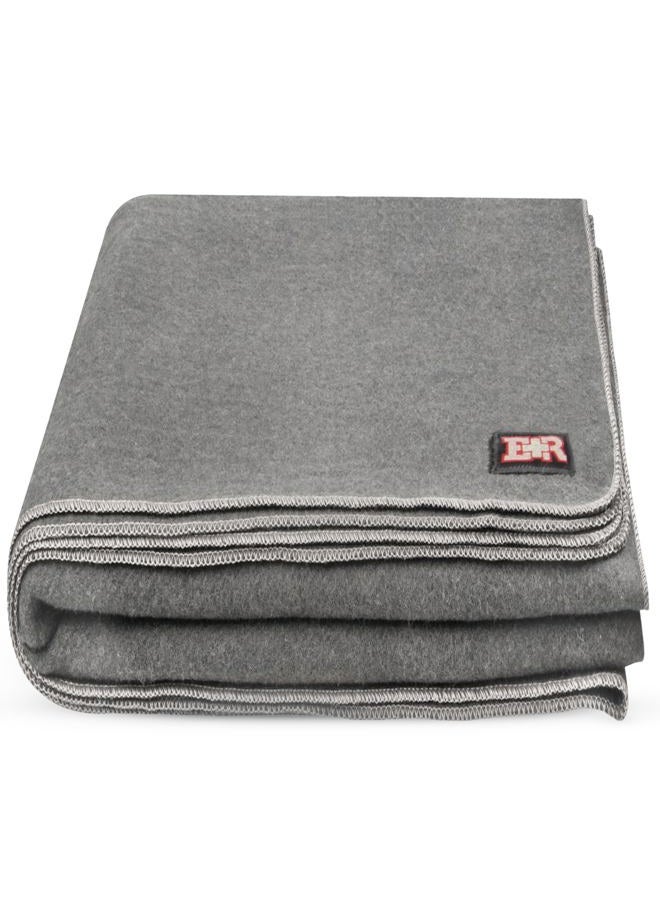 Ever Ready First Aid Military Wool Blanket - 95% Wool, Washable, Perfect for Outdoors, Picnics, Travel, Car & Bushcraft Emergency Blanket, 96" x 108" 8.45 lbs. - Grey - King Size - Image 1