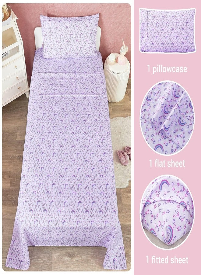 Softan Kids Bed Sheet Set, Twin Size, Microfiber Fitted Sheet, Breathable & Silky Soft Feeling, 3 PCs Purple Love Heart Rainbow Twin Bed Sheet - Image 3