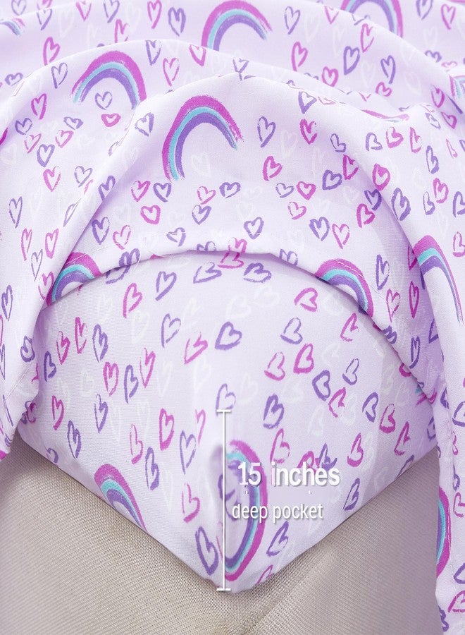 Softan Kids Bed Sheet Set, Twin Size, Microfiber Fitted Sheet, Breathable & Silky Soft Feeling, 3 PCs Purple Love Heart Rainbow Twin Bed Sheet - Image 5
