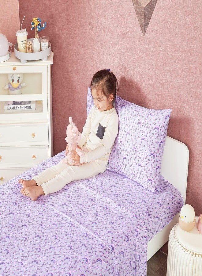 Softan Kids Bed Sheet Set, Twin Size, Microfiber Fitted Sheet, Breathable & Silky Soft Feeling, 3 PCs Purple Love Heart Rainbow Twin Bed Sheet - Image 2