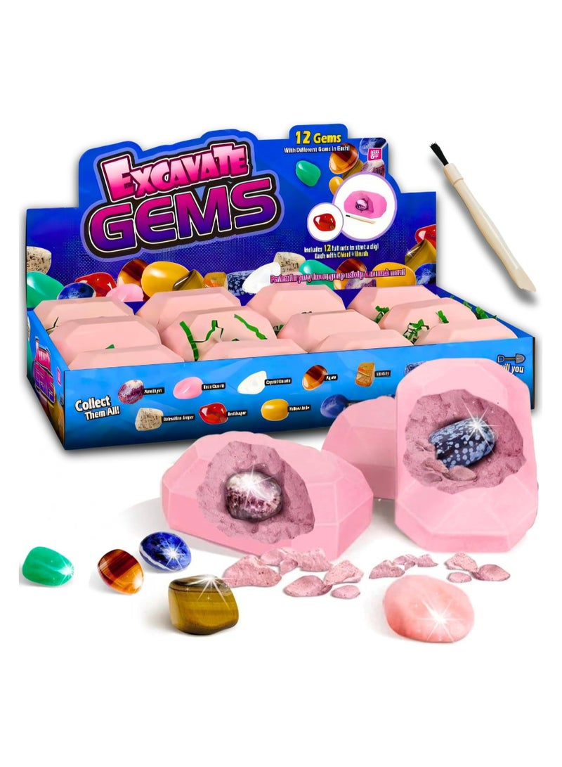 Beauenty Gemstone Dig Kit - 12 Real Gemstone  Crystal Kids Gems Digging Kit Mineral  Rock Collection for Kids Archaeology Geology Science Educational Gift STEM Toys for Boys  Girls - Image 1