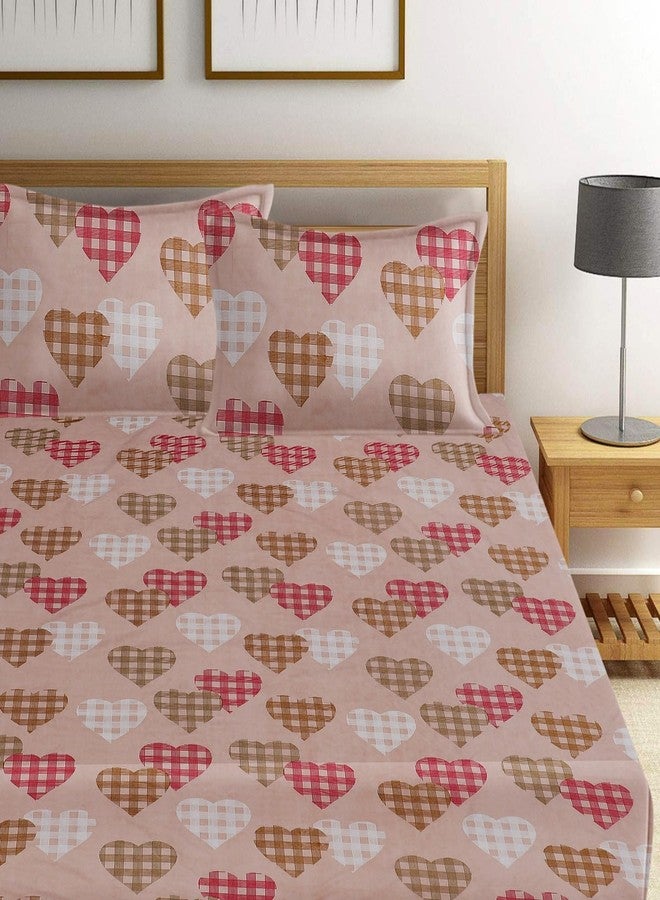 DECORUM Cream Heart Design Bedsheet with 2 Pillow Cover 90 X 90 Inch - Image 2