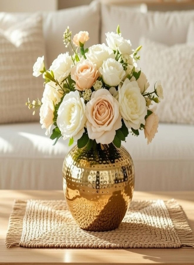 BEHOMA Metal Flower Vase For Home Decor | Table Decorative Item For Bedroom Living Room Office | Best Gift For Wedding Festivals Birthday | Golden Small 1Pc (Flower Not Included, Round) - Image 1