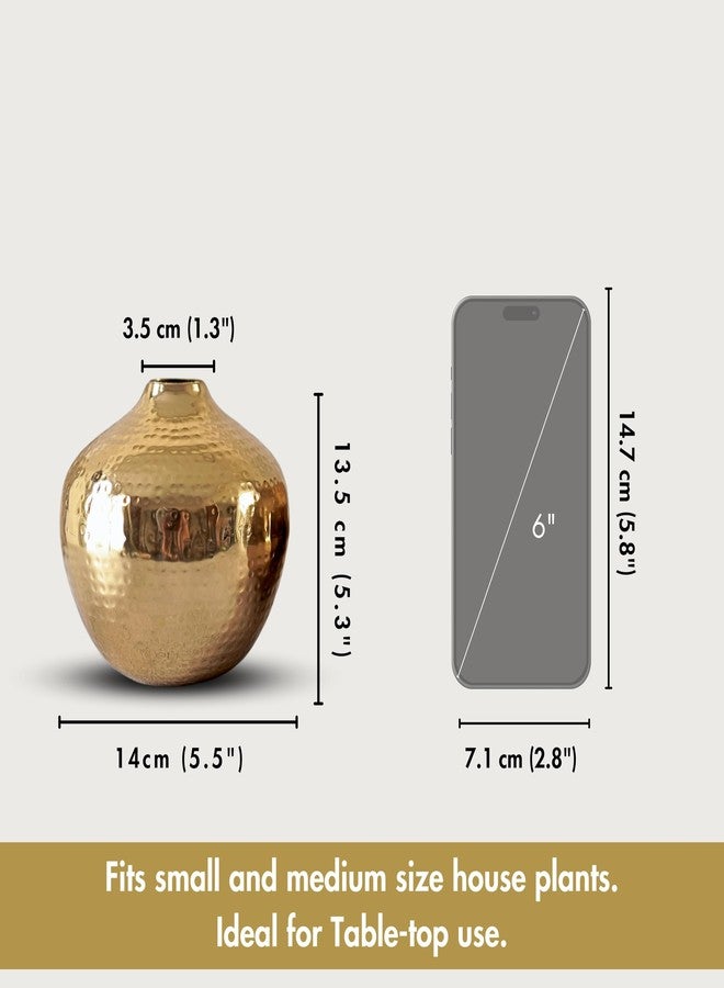 BEHOMA Metal Flower Vase For Home Decor | Table Decorative Item For Bedroom Living Room Office | Best Gift For Wedding Festivals Birthday | Golden Small 1Pc (Flower Not Included, Round) - Image 4