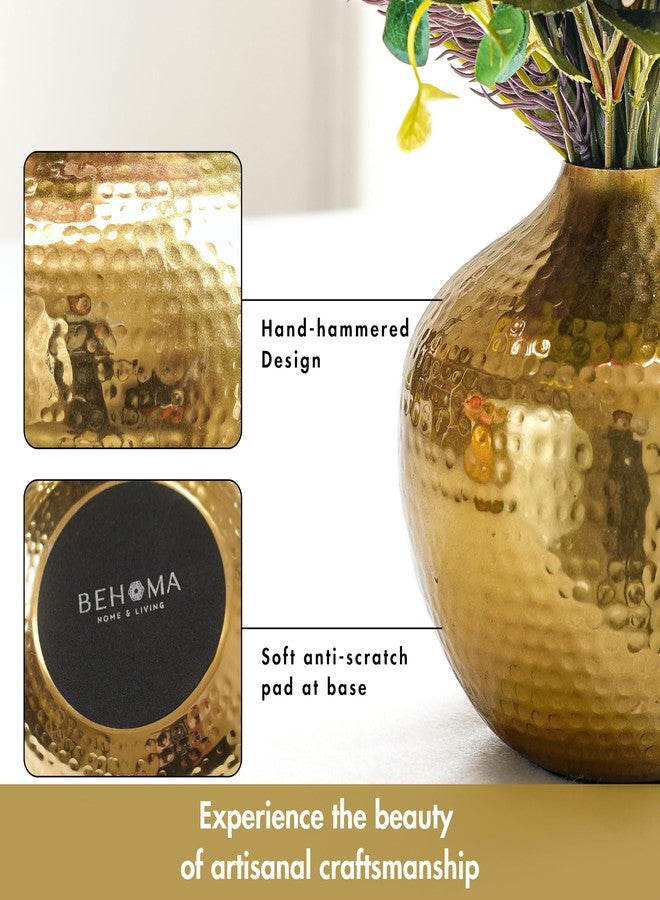 BEHOMA Metal Flower Vase For Home Decor | Table Decorative Item For Bedroom Living Room Office | Best Gift For Wedding Festivals Birthday | Golden Small 1Pc (Flower Not Included, Round) - Image 3