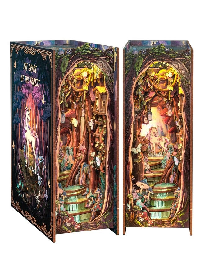 كيوت بي مجموعة ركن الكتب - مجموعة بيت الدمية المصغرة التي يمكنك صنعها بنفسك للبالغين والمراهقين، مجموعة بناء ركن الكتب الخشبية ثلاثية الأبعاد، ديكور رف الكتب، هدايا للعائلة والأصدقاء (نعمة الغابة) - Image 1