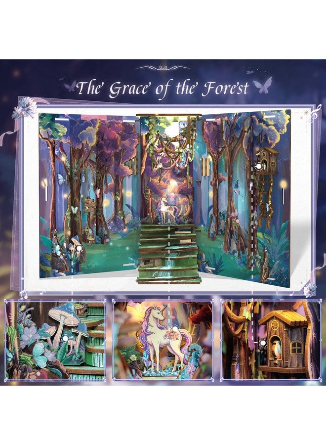 كيوت بي مجموعة ركن الكتب - مجموعة بيت الدمية المصغرة التي يمكنك صنعها بنفسك للبالغين والمراهقين، مجموعة بناء ركن الكتب الخشبية ثلاثية الأبعاد، ديكور رف الكتب، هدايا للعائلة والأصدقاء (نعمة الغابة) - Image 4