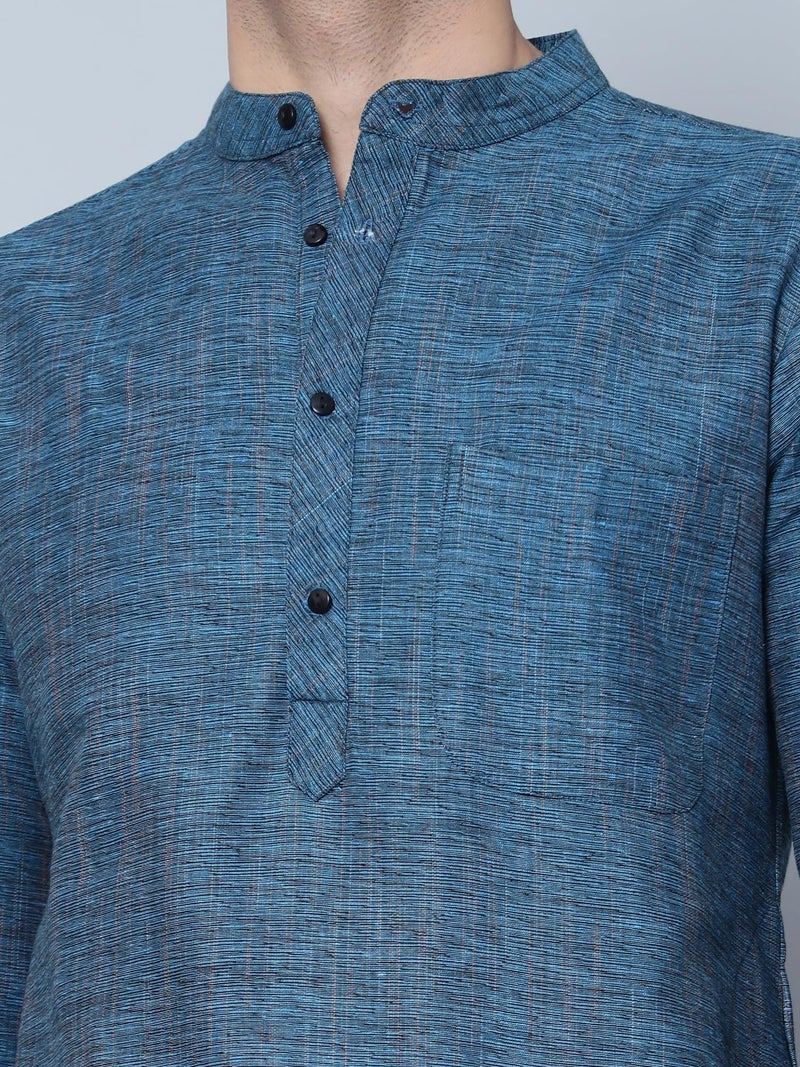 LATEST CHIKAN Men's Cotton Regular Fit Textured Long Kurta Full Sleeves - Casual Ethnic Wear -LK-DBL-F-38 Firozi - Image 5