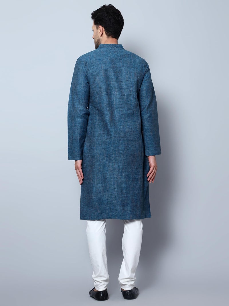 LATEST CHIKAN Men's Cotton Regular Fit Textured Long Kurta Full Sleeves - Casual Ethnic Wear -LK-DBL-F-38 Firozi - Image 4