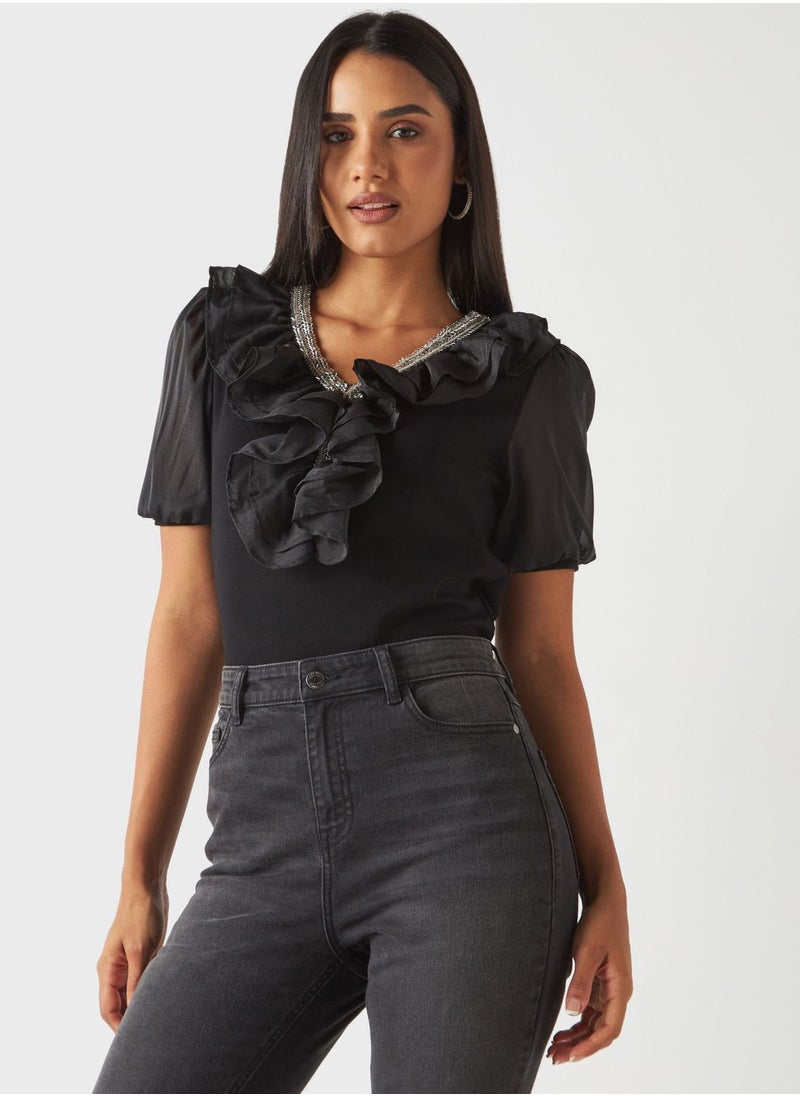 2Xtremz - V-Neck Ruffle Top - Image 1