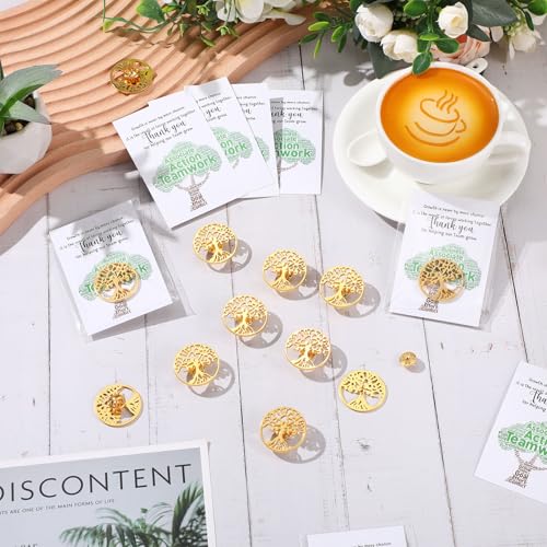 Solsew 40 Set Employee Appreciation Gifts Team Pins for Coworkers Bulk Inspirational Lapel Pin with Thank You Cards Organza Bags Team Appreciation for Office Staff Coworker School (Tree) - Image 4