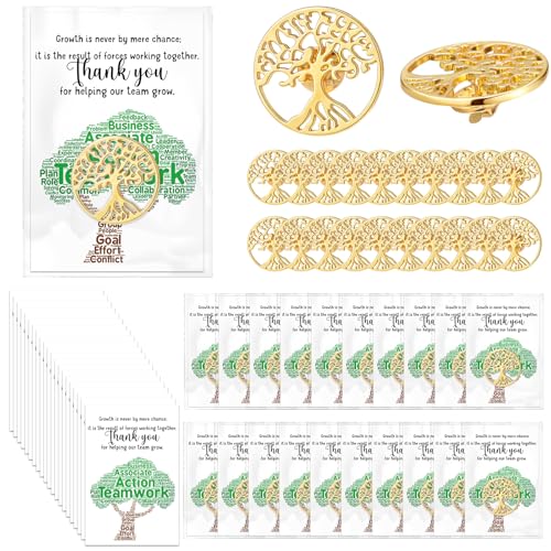 Solsew 40 Set Employee Appreciation Gifts Team Pins for Coworkers Bulk Inspirational Lapel Pin with Thank You Cards Organza Bags Team Appreciation for Office Staff Coworker School (Tree) - Image 1