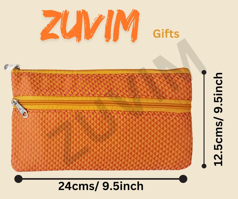 Zuvim Women Purse with Double Pocket and Zip, Traditonal Khann Zipper Pouches Shagun Gifting Haldi Mehandi Wedding, Festivals, Pooja, Haldikumkum Gift for Women, Multicolor (Pack of 6, Standard) - Image 4