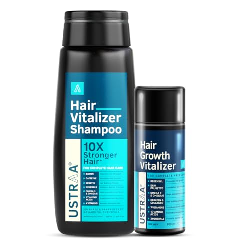 Ustraa Hair Vitalizer Kit - Hair Vitalizer Shampoo - 250ml - with Biotin | Dermatologically Tested & Hair Growth Vitalizer - 100ml | Promotes Hair Growth with Redensyl & Saw Palmetto Extract - Image 1