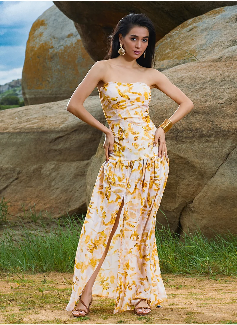 PINACOLADA Women's Mustard Yellow Blurry Bandeau Dress