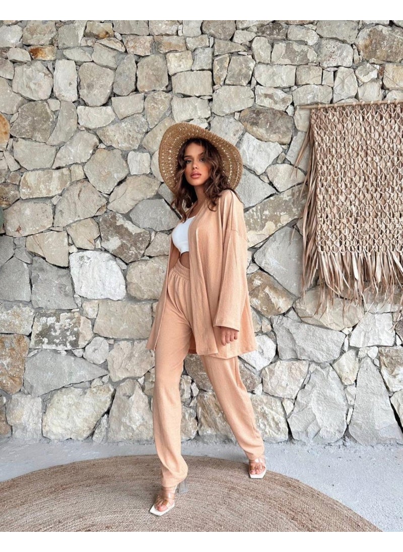 Escbutik Women's Elastic Waist Wrapped Fabric Trousers Kimono 2 Piece Set  - Image 1