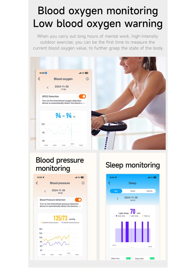 Women's Smart Bracelet for Sports,Fitness & Activity All Day Monitoring, Waterproof Lightweight Sports Tracker,GPS Running Trajectory,Multi-data Analysis Smart Band,Two Pink Replaceable Straps