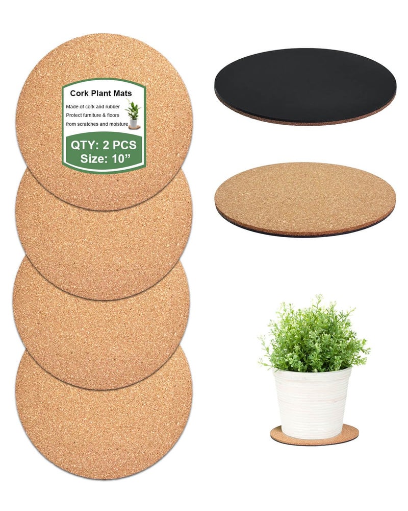 vensovo Cork Plant Coasters & Saucers 10 Inch– Absorbent Round Mats for Indoor Flower Pots, Planters, Houseplants, Surface Protector for Table & Floor, 2 Pack - Image 1