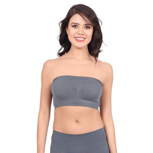 Luella Women's Spandex Strapless Seamless Solid Padded Bandeau Tube Bra | Wire Free Stretchable Full Coverage with Removable Pull On Pads Bralette Bras (Free Size) Darkgray - Image 1