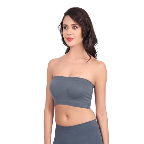 Luella Women's Spandex Strapless Seamless Solid Padded Bandeau Tube Bra | Wire Free Stretchable Full Coverage with Removable Pull On Pads Bralette Bras (Free Size) Darkgray - Image 3