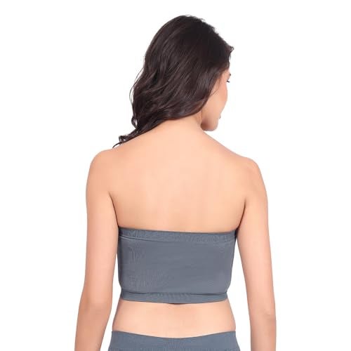 Luella Women's Spandex Strapless Seamless Solid Padded Bandeau Tube Bra | Wire Free Stretchable Full Coverage with Removable Pull On Pads Bralette Bras (Free Size) Darkgray - Image 5
