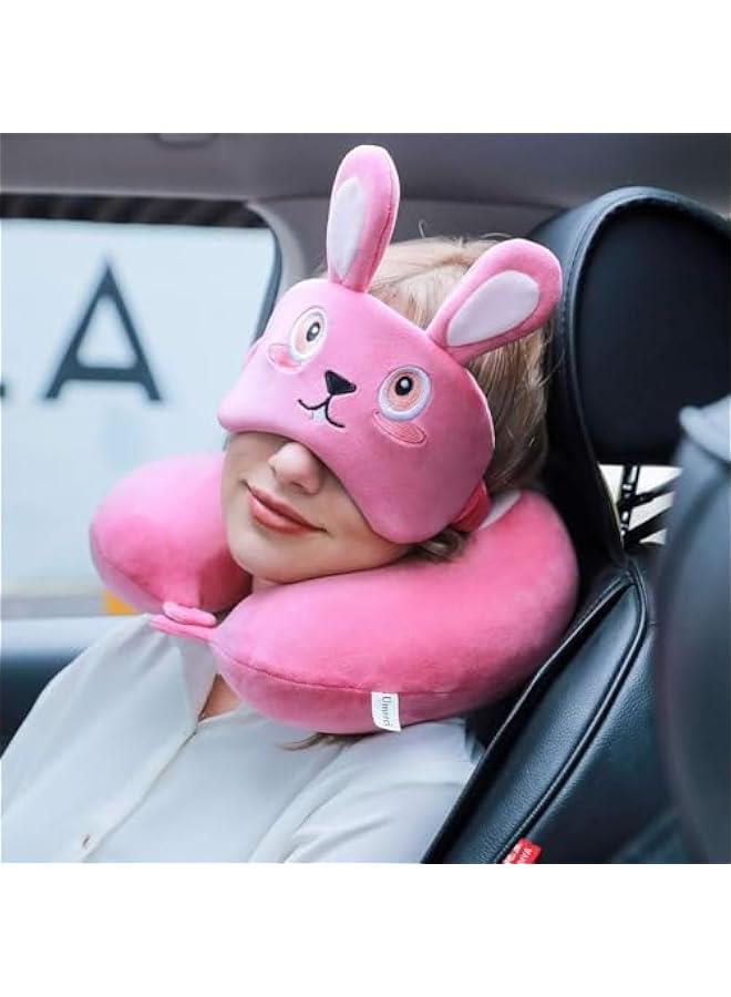 HOOKOR Memory Foam Animal Travel Pillow, Comfortable Neck Pillow with Cute Eye Mask Lightweight Traveling Pillow for Airplane, Car, Train, Bus and Home Use (Bunny) - Image 2