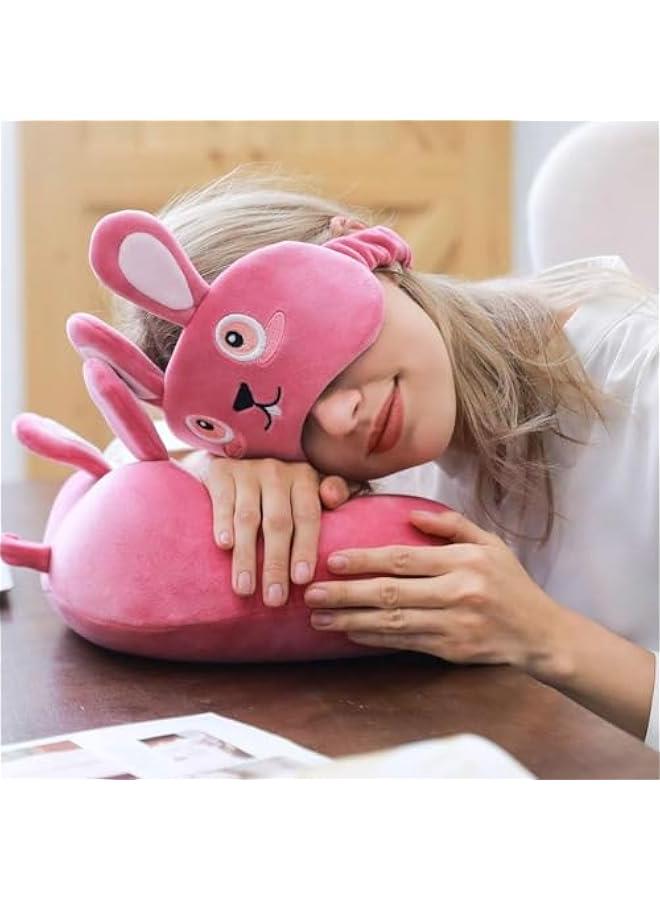 HOOKOR Memory Foam Animal Travel Pillow, Comfortable Neck Pillow with Cute Eye Mask Lightweight Traveling Pillow for Airplane, Car, Train, Bus and Home Use (Bunny) - Image 3