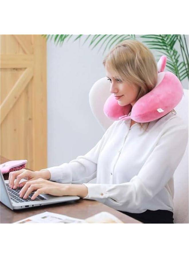 HOOKOR Memory Foam Animal Travel Pillow, Comfortable Neck Pillow with Cute Eye Mask Lightweight Traveling Pillow for Airplane, Car, Train, Bus and Home Use (Bunny) - Image 4