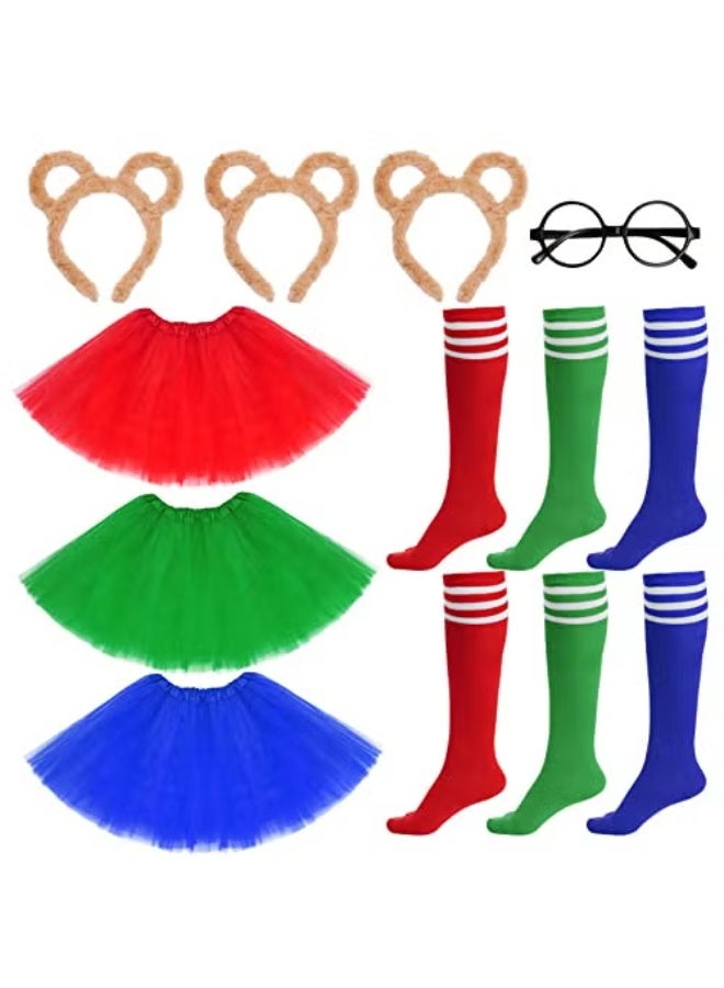 Yolyoo 10 Pieces Chipmunks Costumes Set Include Chipmunk Ears Headband Tutu Dress Black Round Frame Glasses and Knee-High Socks for Teens Adults Halloween Party Animal Costume Accessories - Image 1