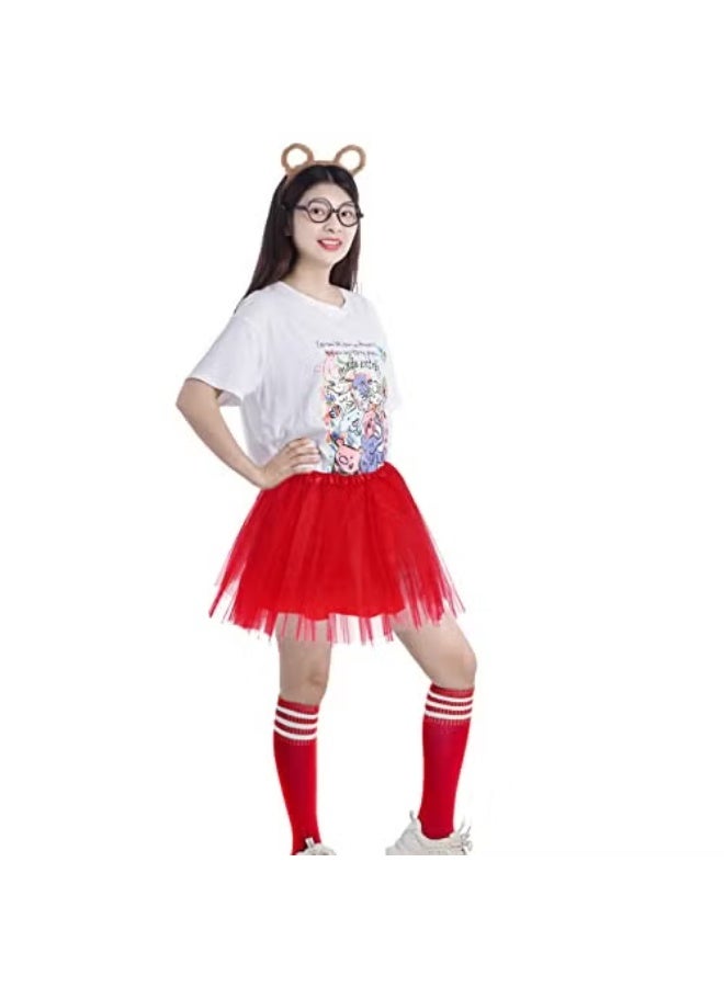 Yolyoo 10 Pieces Chipmunks Costumes Set Include Chipmunk Ears Headband Tutu Dress Black Round Frame Glasses and Knee-High Socks for Teens Adults Halloween Party Animal Costume Accessories - Image 5