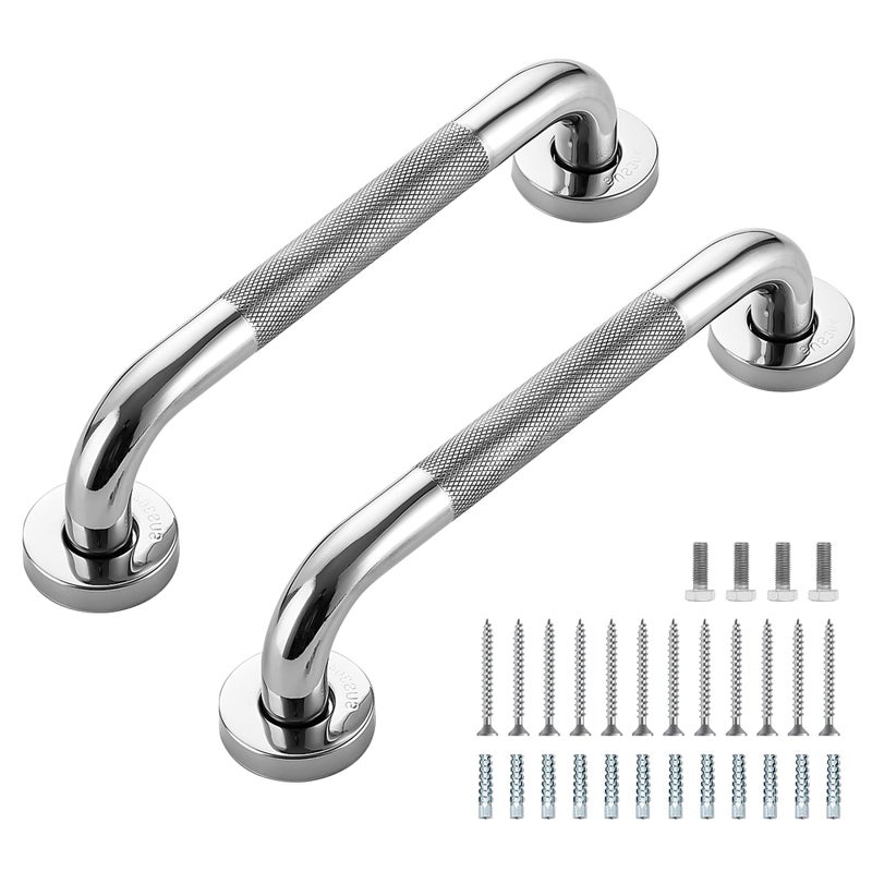 Ravinte Hardware Grab Bars for Shower 2 Pack 12Inch Anti Slip Shower Handles for Elderly Safety Shower Grab Bar Stainless Steel Handicap Grab Bars for Bathroom Polished Nickel 1 Diameter - Image 2
