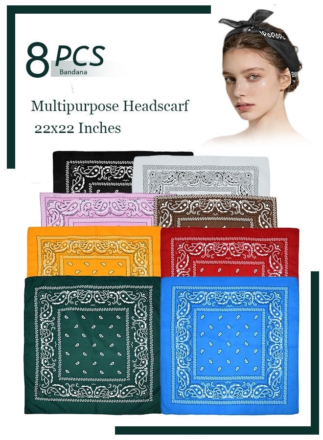 8 PCS Bandanas Paisley Print Novelty Headband Cowboy Headwraps Scarfs Hair Head Bandana for Women Men Boy Girl - Image 1