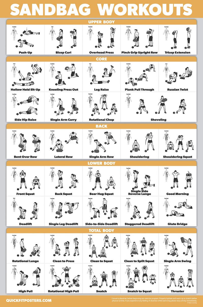 Palace Learning QUICKFIT Sandbag Exercise Workout Poster  LAMINATED  Sand Bag Training Chart  18 x 24
