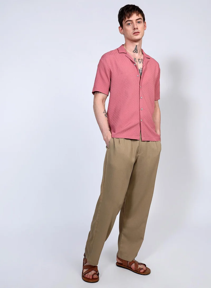 Campus Sutra  Men's Flamingo Pink Oversized Interwine Shirt for Men | Best Price UAE