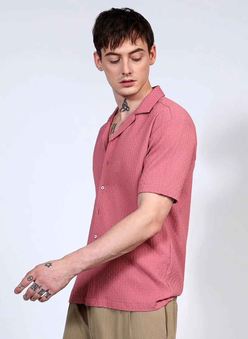Campus Sutra  Men's Flamingo Pink Oversized Interwine Shirt for Men | Best Price UAE
