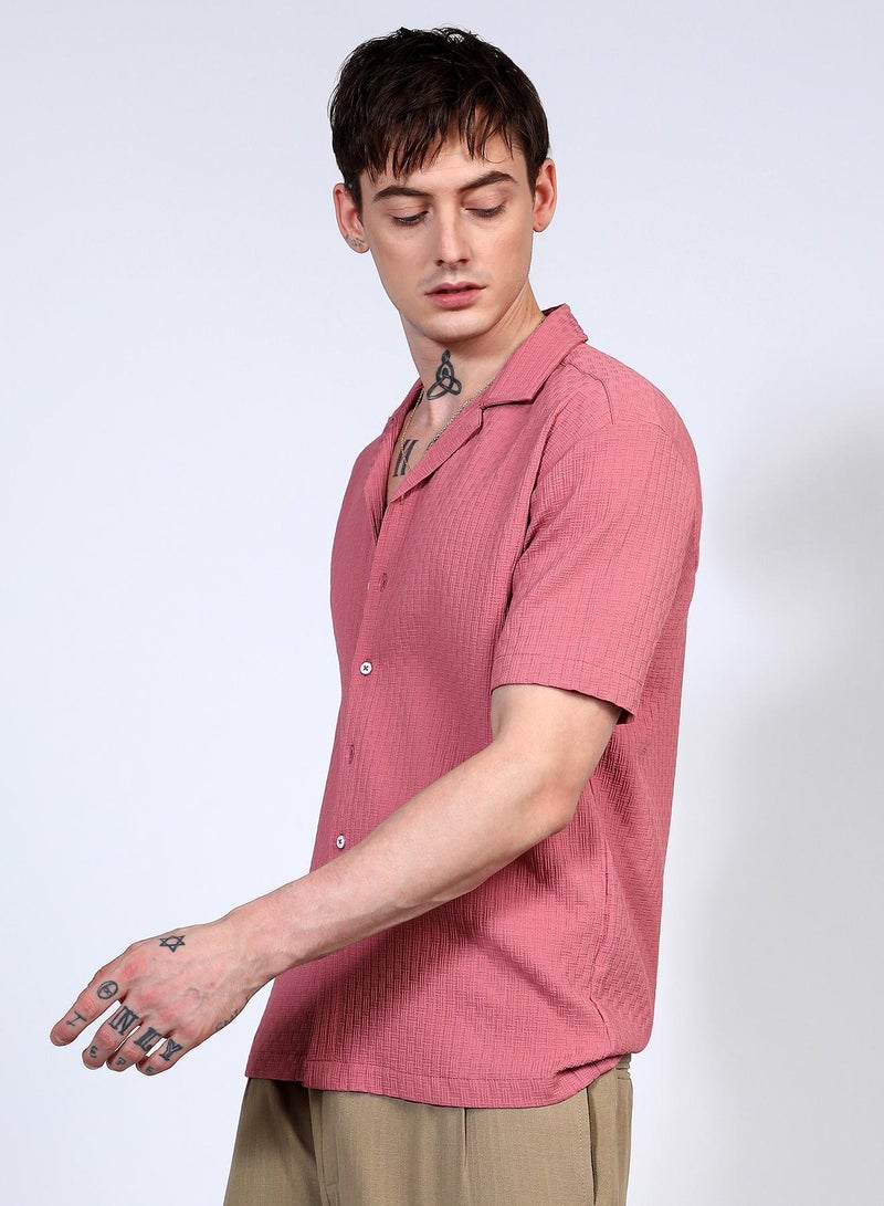 Campus Sutra Men's Flamingo Pink Oversized Interwine Shirt - Image 3
