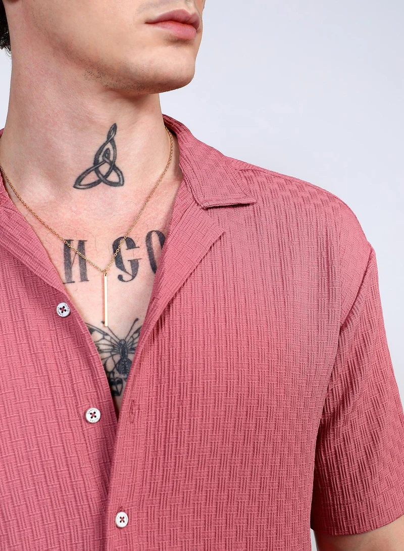 Campus Sutra  Men's Flamingo Pink Oversized Interwine Shirt for Men | Best Price UAE