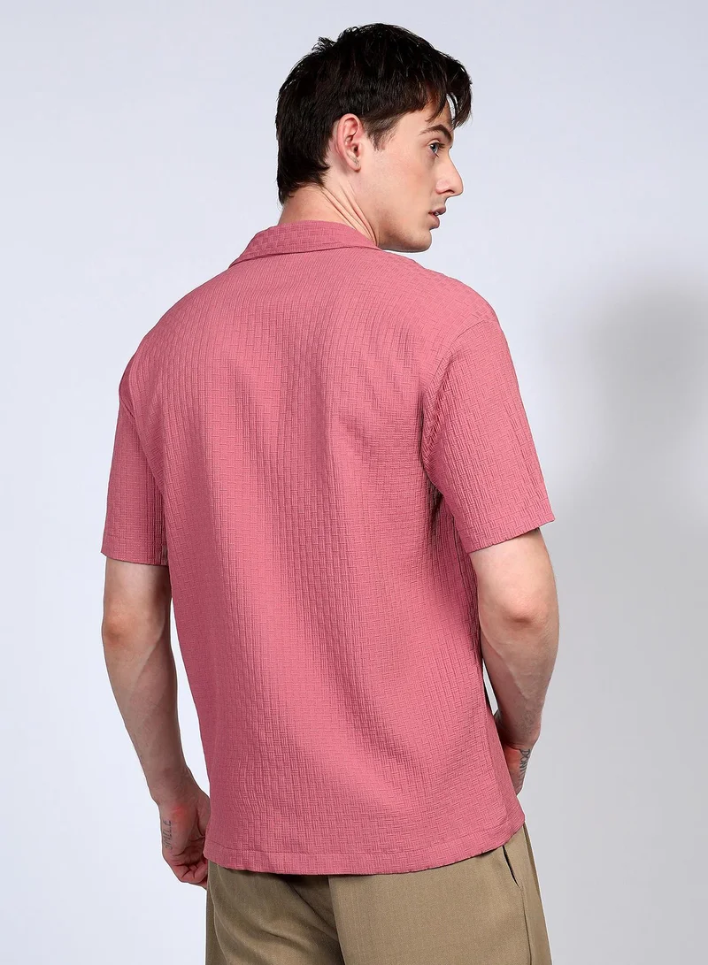 Campus Sutra  Men's Flamingo Pink Oversized Interwine Shirt for Men | Best Price UAE