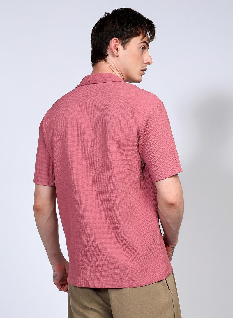 Campus Sutra Men's Flamingo Pink Oversized Interwine Shirt - Image 5