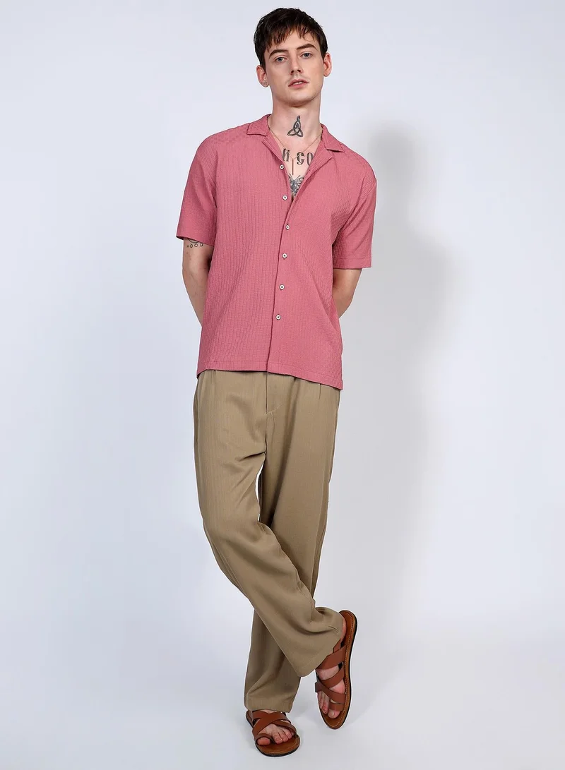 Campus Sutra  Men's Flamingo Pink Oversized Interwine Shirt for Men | Best Price UAE