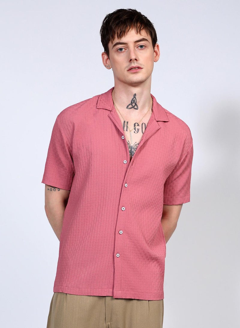 Campus Sutra Men's Flamingo Pink Oversized Interwine Shirt - Image 1