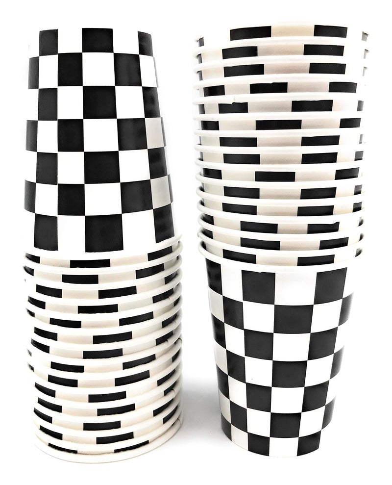 Oojami 120 piece Complete Party Pack Black and White Checkered 9" Dinner Paper Plates 7" Dessert Paper Plates 9 oz Cups 3 Ply Napkins Race Car Party Theme - Image 5