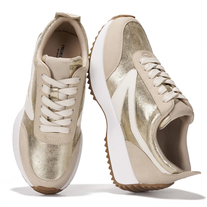 Project Cloud Womens Sneakers - Memory Foam Insole and Lightweight Spring Shoes - Non-Slip Lace Up Trendy Shoes - Fashion Sneakers for Women 2026 (Balinda, Gold, 7.5) - Image 1