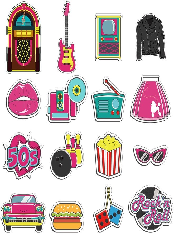 Spakon 48 Pieces 1950s Party Decorations 50s Decorating Cutouts Rock and Roll Party Supplies 50's Theme Birthday Favor for Bulletin Board Sock Hop Decor, 16 Style - Image 1