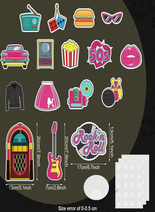 Spakon 48 Pieces 1950s Party Decorations 50s Decorating Cutouts Rock and Roll Party Supplies 50's Theme Birthday Favor for Bulletin Board Sock Hop Decor, 16 Style - Image 2