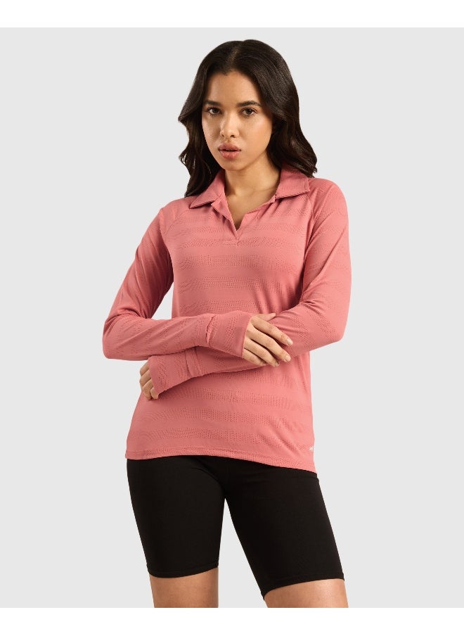 Musclemind Women's Vogue Polo Full Sleeve T-Shirt with Smart Collar, Breathable Fabric, Thumbholes, Raglan Sleeves Activewear  - Image 3