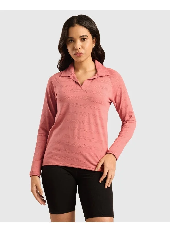 Musclemind Women's Vogue Polo Full Sleeve T-Shirt with Smart Collar, Breathable Fabric, Thumbholes, Raglan Sleeves Activewear